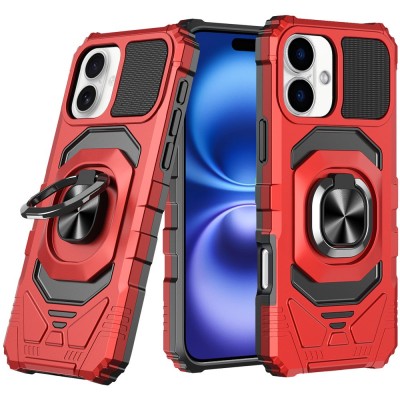 For iPhone 17 Pro Robotic Hybrid with Magnetic Ring Stand Case  Cover - Red