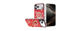 For iPhone 17 Pro Rose Flower Full Diamond Bling Stones - Red