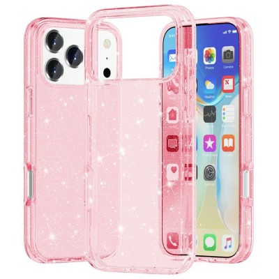For iPhone 17 Pro Spread Love Glitter Shimmer Diamond Edged  Hybrid Case - Pink