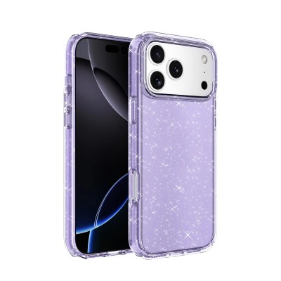 For iPhone 17 Pro Spread Love Glitter Shimmer Diamond Edged  Hybrid Case - Purple