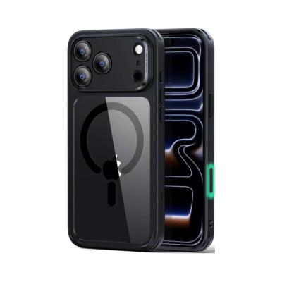 For iPhone 17 Pro Transparent Matching Color Magnetic Ring Hybrid- Black