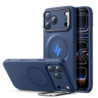 For iPhone 17 Pro Utter Tough Metal Ring Movable Camera Window  Hybrid Case Cover - Navy blue