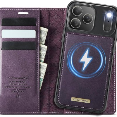 For iPhone 17 Pro Wallet ID Card Holder Case Cover - Dark Purple