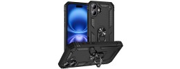 For iPhone 17 Ring Magnetic Kickstand Hybrid Case Cover - Black