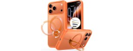 For iPhone 17 Ring Magnetic Kickstand Hybrid Case Cover - Cosmic Orange