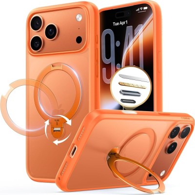 For iPhone 17 Ring Magnetic Kickstand Hybrid Case Cover - Cosmic Orange