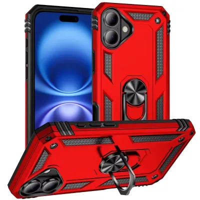 For iPhone 17 Ring Magnetic Kickstand Hybrid Case Cover - Red