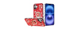For iPhone 17 Splendid Glitter with Diamonds All Around Edges Ring  Stand Case Cover - Red