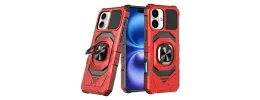 For iPhone 17 Pro Max Robotic Hybrid with Magnetic Ring Stand  Case Cover - Red