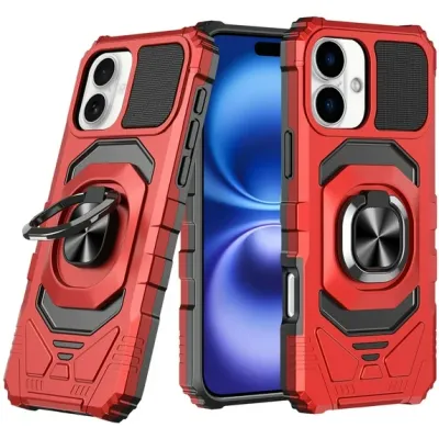 For iPhone 17 Pro Max Robotic Hybrid with Magnetic Ring Stand  Case Cover - Red