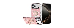 For iPhone 17 Rose Flower Full Diamond Bling Stones - Pink