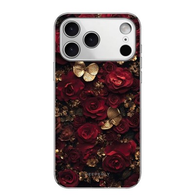 For iPhone 17 Rose Flower Full Diamond Bling Stones - Red