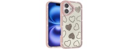 For iPhone 17 Spread Love Glitter Shimmer Diamond Edged Hybrid  Case - Pink