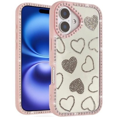 For iPhone 17 Spread Love Glitter Shimmer Diamond Edged Hybrid  Case - Pink
