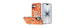 For iPhone 17 Splendid Glitter with Diamonds All Around Edges Ring Stand Case Cover - Cosmic Orange