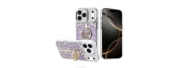 For iPhone 17 Splendid Floral Designs with Metal Camera and  Buttons with Butterfly Ring Stand Hybrid Case - Red