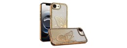 For iPhone 17 Spread Love Glitter Shimmer Diamond Edged Hybrid  Case - Beige