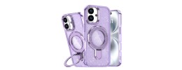 For iPhone 17 Spread Love Glitter Shimmer Diamond Edged Hybrid  Case - Purple