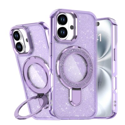 For iPhone 17 Spread Love Glitter Shimmer Diamond Edged Hybrid  Case - Purple