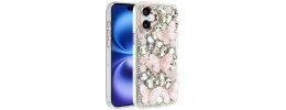 For iPhone 17 Lavished Floral Butterfly Bling Stones Hybrid Case  Silver