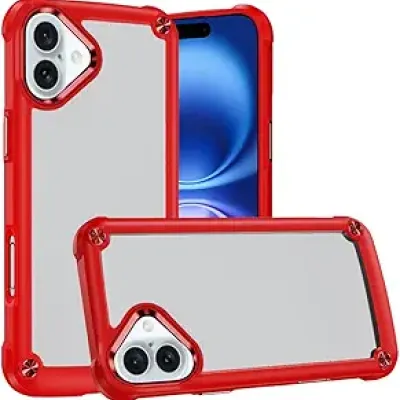For iPhone 17 Ultimate CaseX Transparent Hybrid Case with Metal  Buttons And Camera Edges - Red
