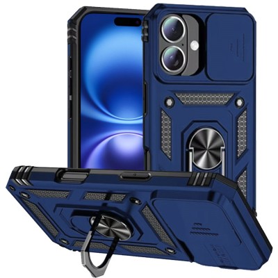 For iPhone 17 Well Protective Magentic Ring Stand Camera  Protective Cover Case - Blue