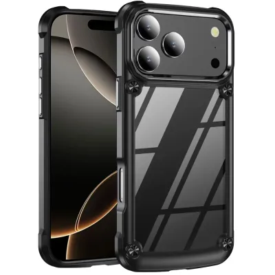 For iPhone 17 Pro Max Ultimate CaseX Transparent Hybrid Case  with Metal Buttons And Camera Edges - Black