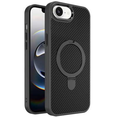 For iPhone 17E / 16E / SE4 CHROME HQ Rotational Magnetic Ring Hybrid - Black
