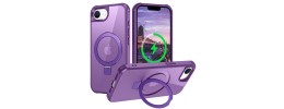 For iPhone 17E / 16E / SE4 Car Mount with 2-Ring Stand Hybrid Case - Purple