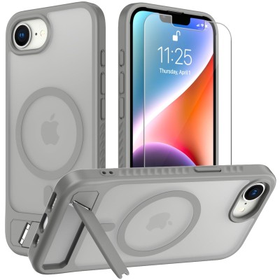 For iPhone 17E / 16E / SE4 Carbon Design [Magnetic Circle] with Ring Stand Hybrid Case - Gray