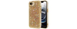 For iPhone 17E / 16E / SE4 Crystal Glass Diamond with Metallic Buttons and Edges Hybrid Case - Rose Gold