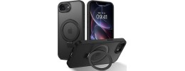 For iPhone 17E / 16E / SE4 Dotted Edged Line Transparent HQ Magnetic Ring Stand Hybrid - Black