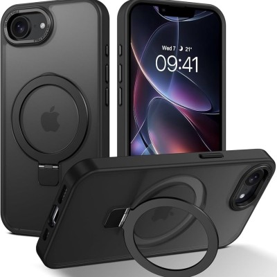 For iPhone 17E / 16E / SE4 Dotted Edged Line Transparent HQ Magnetic Ring Stand Hybrid - Black