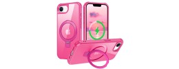 For iPhone 17E / 16E / SE4 Fearless Tough HQ Metallic Hybrid with Camera Ring Stand [Magnetic Circle] Case - Hot Pink
