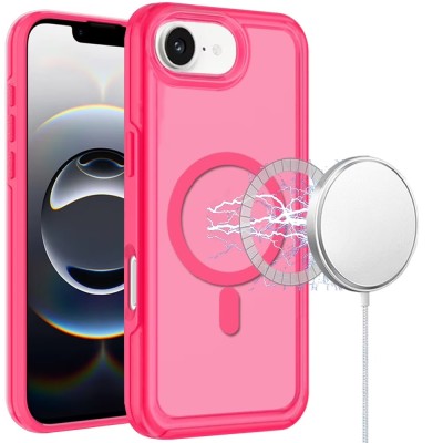 For iPhone 17E / 16E / SE4 Glossy Oil Premium Hybrid Case Cover - Hot Pink