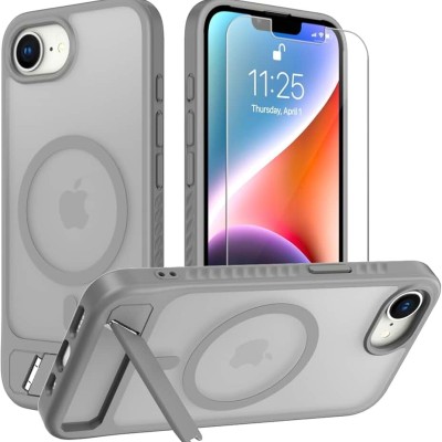 For iPhone 17E / 16E / SE4 Matte Finish Simplified Magnetic Ring With Stand Hybrid Case - Gray