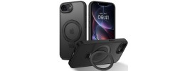For iPhone 17E / 16E / SE4 Matte Magnetic Hybrid with Metal Kickstand Case - Black