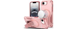 For iPhone 17E / 16E / SE4 Matte Magnetic Hybrid with Metal Kickstand Case - Hot Pink