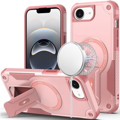 For iPhone 17E / 16E / SE4 Matte Magnetic Hybrid with Metal Kickstand Case - Hot Pink