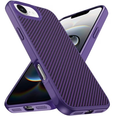 For iPhone 17E / 16E / SE4 Multi-Functional Card Magnetic Ring Stand Hybrid Camera Case Cover - Dark Purple