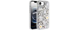 For iPhone 17E / 16E / SE4 Spectacular Full Bling Stones Glitter HQ Hybrid Floral Series - White