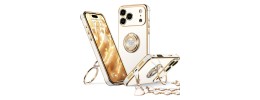 For iPhone 17E / 16E / SE4 Splendid Glitter with Diamonds All Around Edges Ring Stand Case Cover - Gold