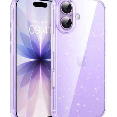 For iPhone 17E / 16E / SE4 Splendid Glitter with Diamonds All Around Edges Ring Stand Case Cover - Purple