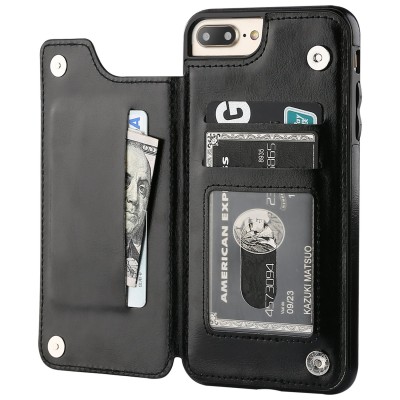 For iPhone 8 Plus/7 Plus/6 Plus Wallet ID Card Holder Case Cover - Black