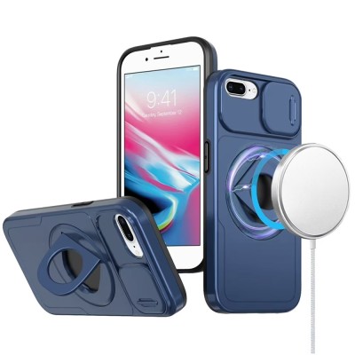 For iPhone 8 Plus/7 Plus Complete Magnetic Metal Ring Stand Camera Protection Hybrid - Blue