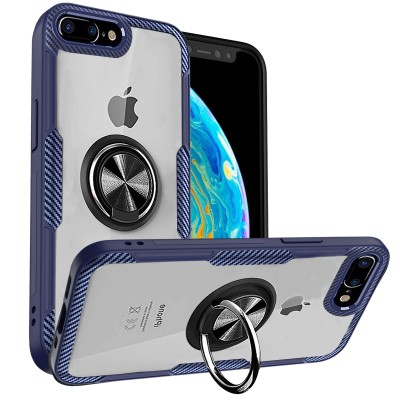 For iPhone 8 Plus/7 Plus Flap Magnetic Ring Transparent Hybrid - Blue