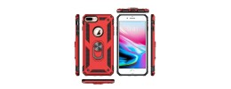 For iPhone 8 Plus/7 Plus Flap Magnetic Ring Transparent Hybrid - Red