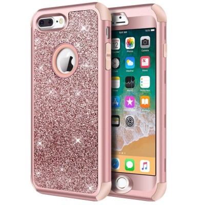 For iPhone 8 Plus/7 Plus Glitter Ultra [Magnetic Circle] Thick 3mm Transparent Hybrid - Pink