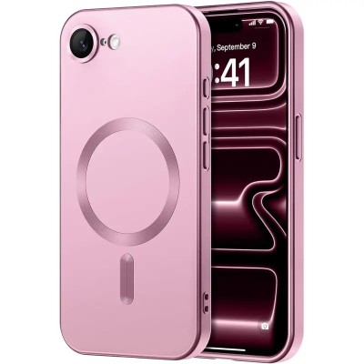 For iPhone 8 Plus/7 Plus Greatest Clear Acrylic [Magnetic Circle] ShockProof ToughThick Metal Button Hybrid - Light Pink
