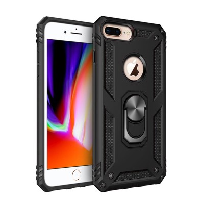 For iPhone 8 Plus/7 Plus Metal CD Pattern Matte Finished Hybrid with Rotational Ring [Car Mount Friendly] Case - Black
